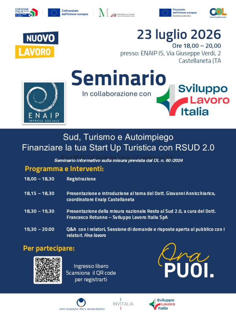 Home Castellaneta_23 luglio 2026_Sud turismo e autoimpiego